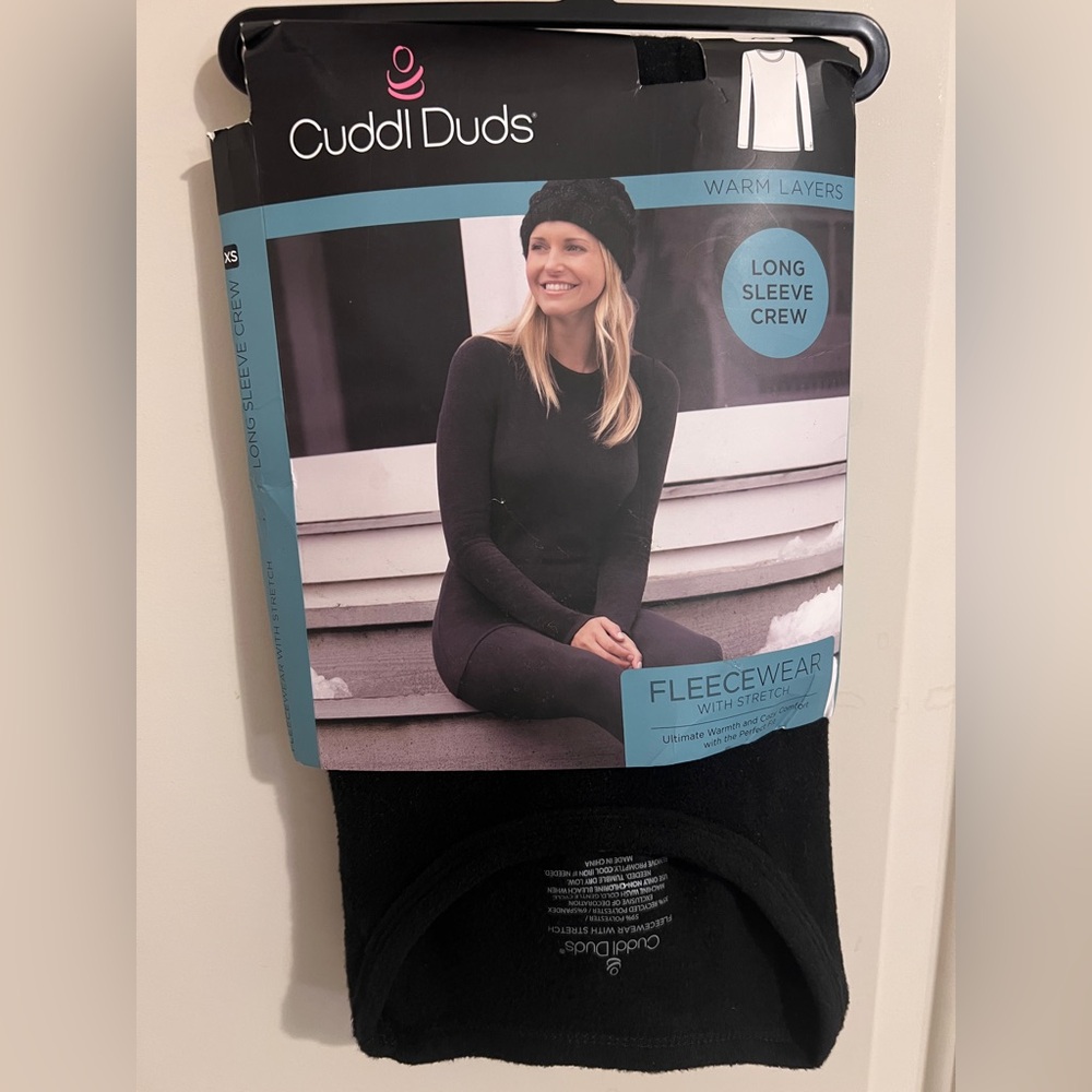 Cuddl‎ Duds Fleece Top Base Layer Winter Wear Black Cozy Warm Snuggly Small